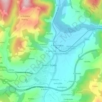 Carte topographique El Barriu Azul, altitude, relief