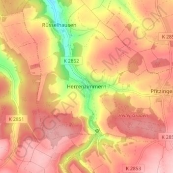 Carte topographique Herrenzimmern, altitude, relief