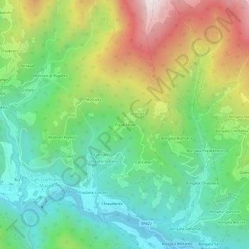 Carte topographique Pra di Nota, altitude, relief