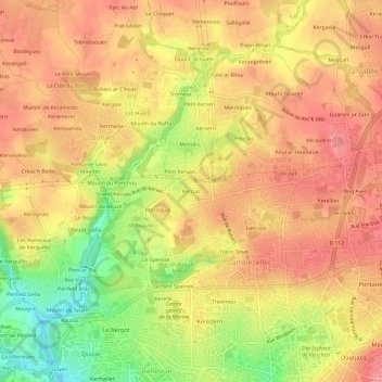 Carte topographique Kerizac, altitude, relief