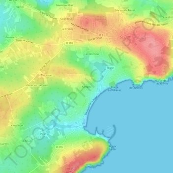 Carte topographique Kerigou, altitude, relief