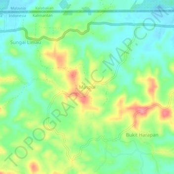 Carte topographique Maspul, altitude, relief