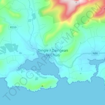 Carte topographique Dingle - Daingean Uí Chúis, altitude, relief