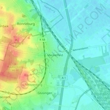 Carte topographique Meckelfeld, altitude, relief