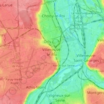 Carte topographique Villeneuve-le-Roi, altitude, relief