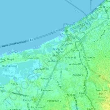 Carte topographique Talaba 3, altitude, relief