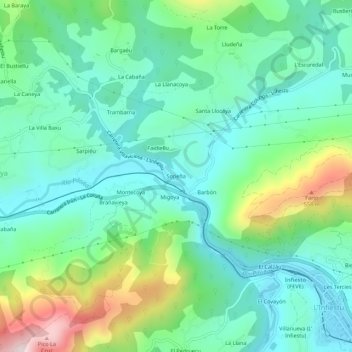 Carte topographique Sopeña, altitude, relief