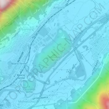 Carte topographique Monticolo, altitude, relief