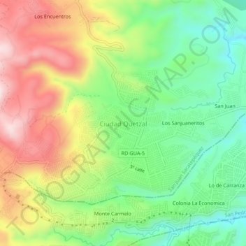 Carte topographique Ciudad Quetzal, altitude, relief