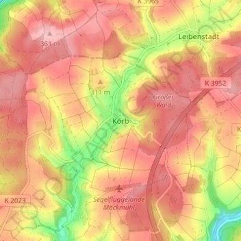 Carte topographique Korb, altitude, relief