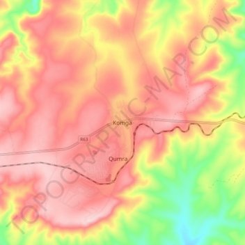 Carte topographique Komga, altitude, relief