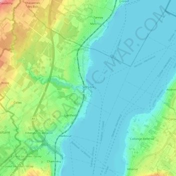 Carte topographique Versoix, altitude, relief