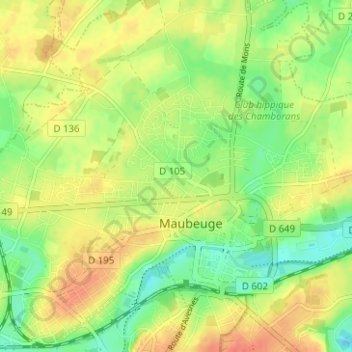 Carte topographique Faubourg Saint-Ghislain, altitude, relief