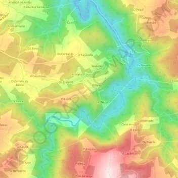Carte topographique Meira, altitude, relief