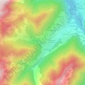 Carte topographique Les Landoz, altitude, relief