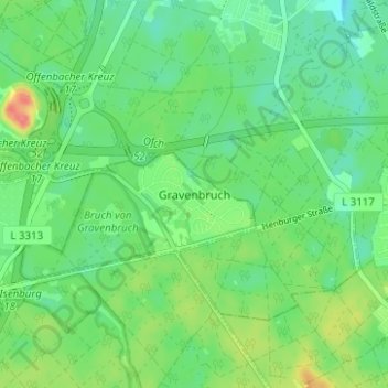 Carte topographique Gravenbruch, altitude, relief