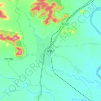 Carte topographique Sausar, altitude, relief
