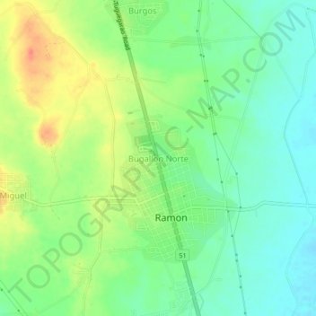Carte topographique Bugallon Norte, altitude, relief