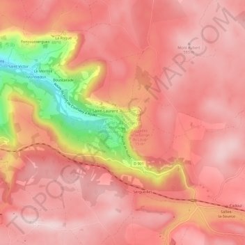 Carte topographique Salles-la-Source, altitude, relief