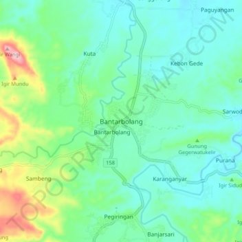 Carte topographique Bantarbolang, altitude, relief