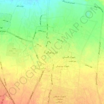 Carte topographique Aran va Bidgol, altitude, relief
