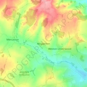 Carte topographique Mugginton, altitude, relief