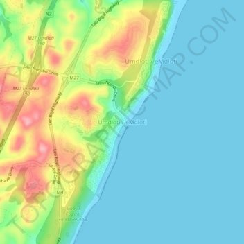 Carte topographique Umdloti / eMdloti, altitude, relief