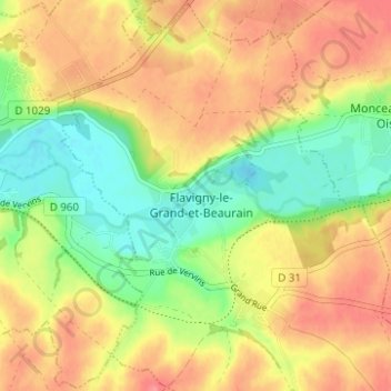 Carte topographique Flavigny-le-Grand, altitude, relief