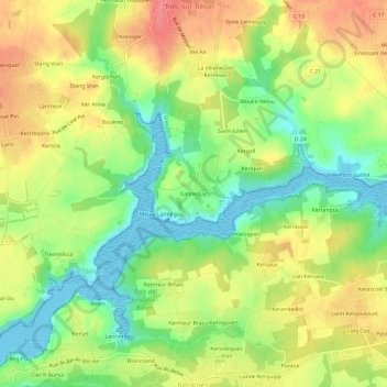 Carte topographique Lanneguy, altitude, relief