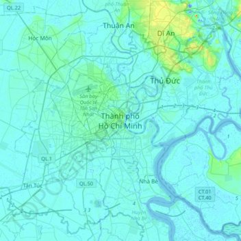 Carte topographique Hô Chi Minh-Ville, altitude, relief