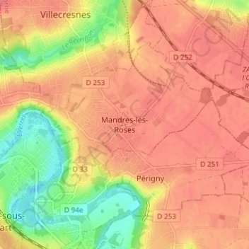 Carte topographique Mandres-les-Roses, altitude, relief