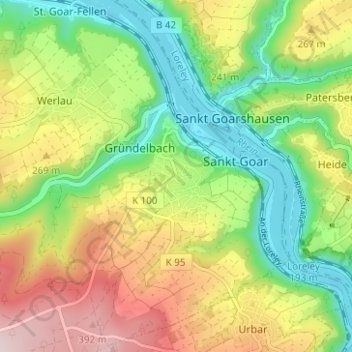 Carte topographique Biebernheim, altitude, relief