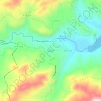 Carte topographique Adjioun, altitude, relief