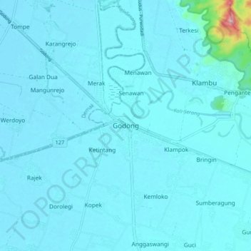 Carte topographique Godong, altitude, relief