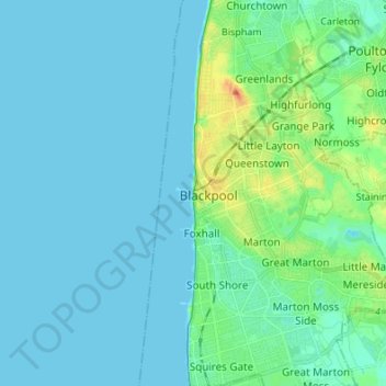 Carte topographique Blackpool, altitude, relief