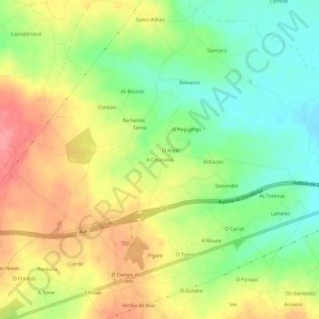 Carte topographique A Casanova, altitude, relief