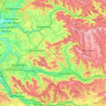 Carte topographique Berglen, altitude, relief