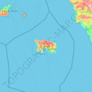 Carte topographique Jersey, altitude, relief