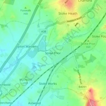 Carte topographique Stoke Prior, altitude, relief