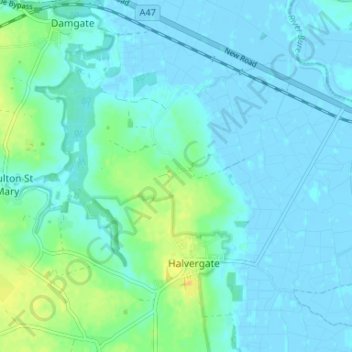 Carte topographique Tunstall, altitude, relief