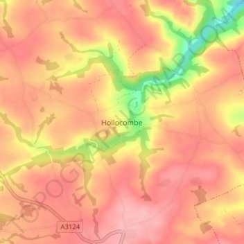 Carte topographique Hollocombe, altitude, relief