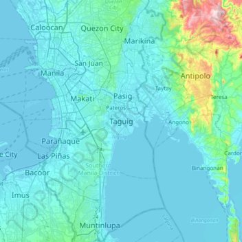 Carte topographique Taguig, altitude, relief