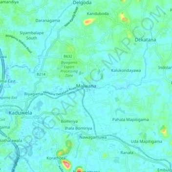 Carte topographique Malwana, altitude, relief