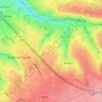 Carte topographique Cerexhe-Heuseux, altitude, relief
