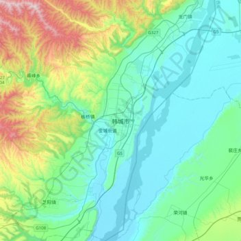 Carte topographique Hancheng, altitude, relief