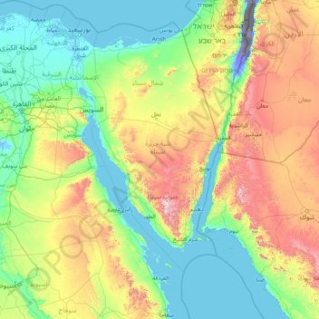 Carte topographique Sinaï Sud, altitude, relief