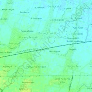Carte topographique Bojonggede, altitude, relief