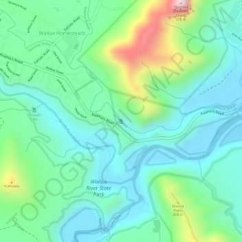 Carte topographique 'Opaeka'a Falls, altitude, relief