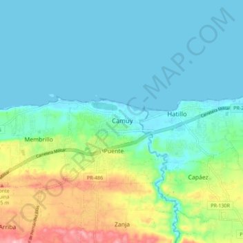 Carte topographique Camuy, altitude, relief