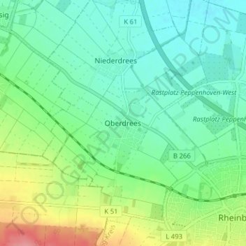 Carte topographique Oberdrees, altitude, relief